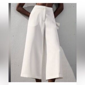 Zara White Wide Leg Cropped Women's Pants